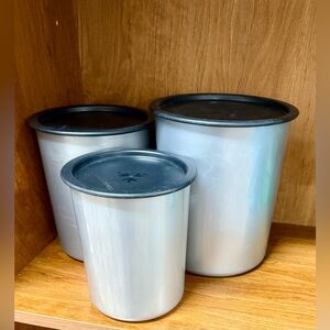 Tupperware Silver Canister Set with Black Lids
